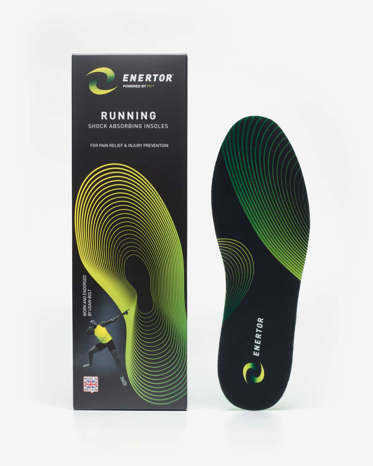 Enertor Running Insoles Black Packaging