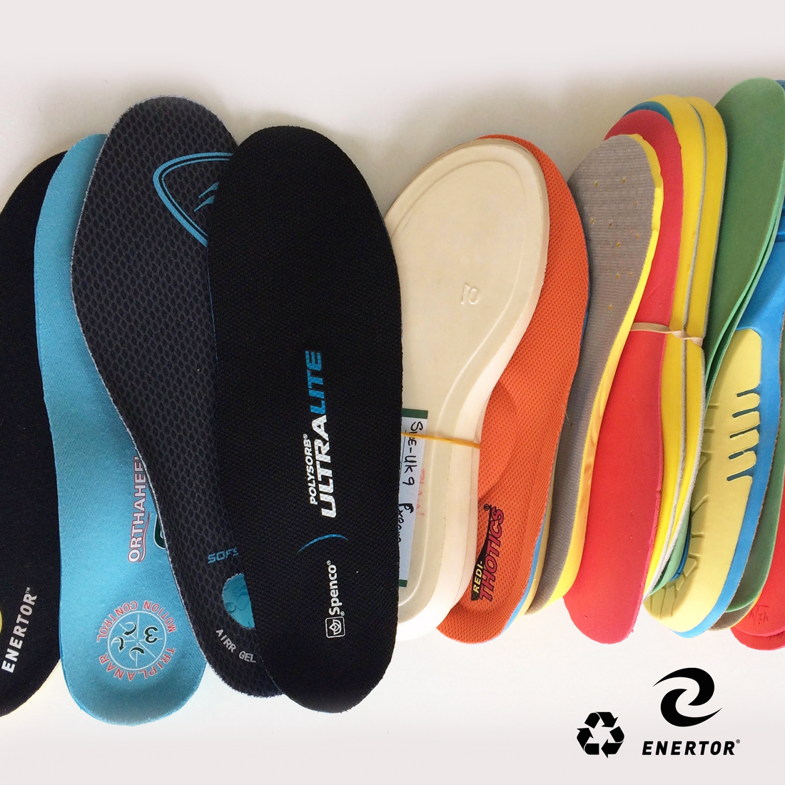 Insoles ready for recycling with Enertor's recycling scheme for insole shoe insers