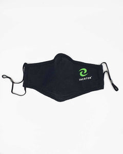 Enertor Face Mask with adjustable straps in black with green and white logo on the right hand side