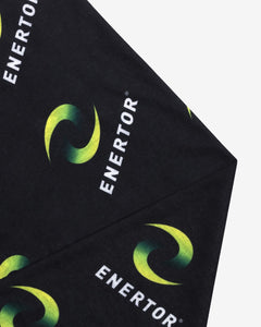 Enertor Black Neck Tube With Green and Yellow Swish Gradient Logo Close Up