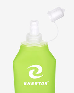 Enertor collapsable water bottle, soft pouch liquid carrier in green with white cap