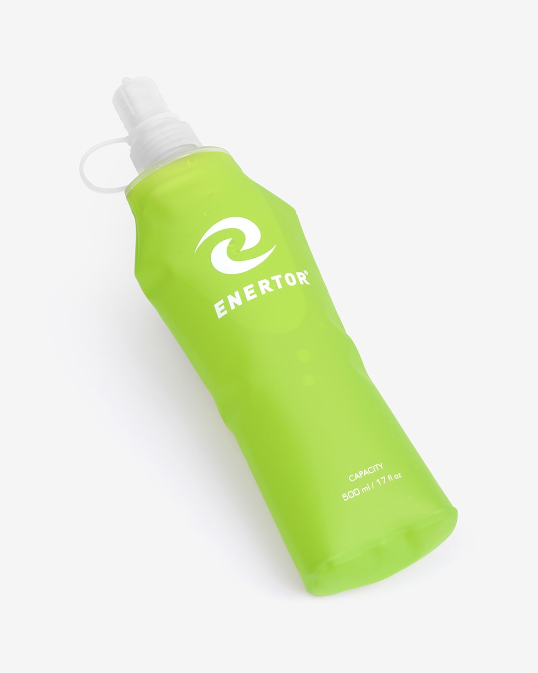 Enertor collapsable water bottle, soft pouch liquid carrier in green - Full length